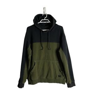 RVCA Men's Green Color Blocking Fleece Sweatshirt Hoodie